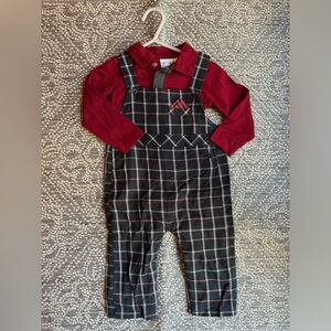 FAO Black, White & Red Overalls with Red Shirt - 12 Months